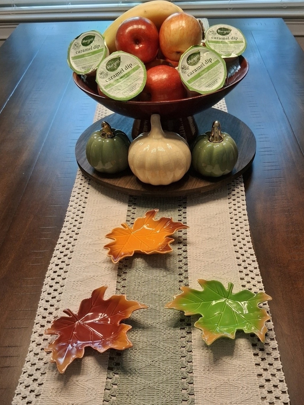 Autumn Leaf Ceramic Snack Dishes - Set of 3 (Orange, Red, Green)